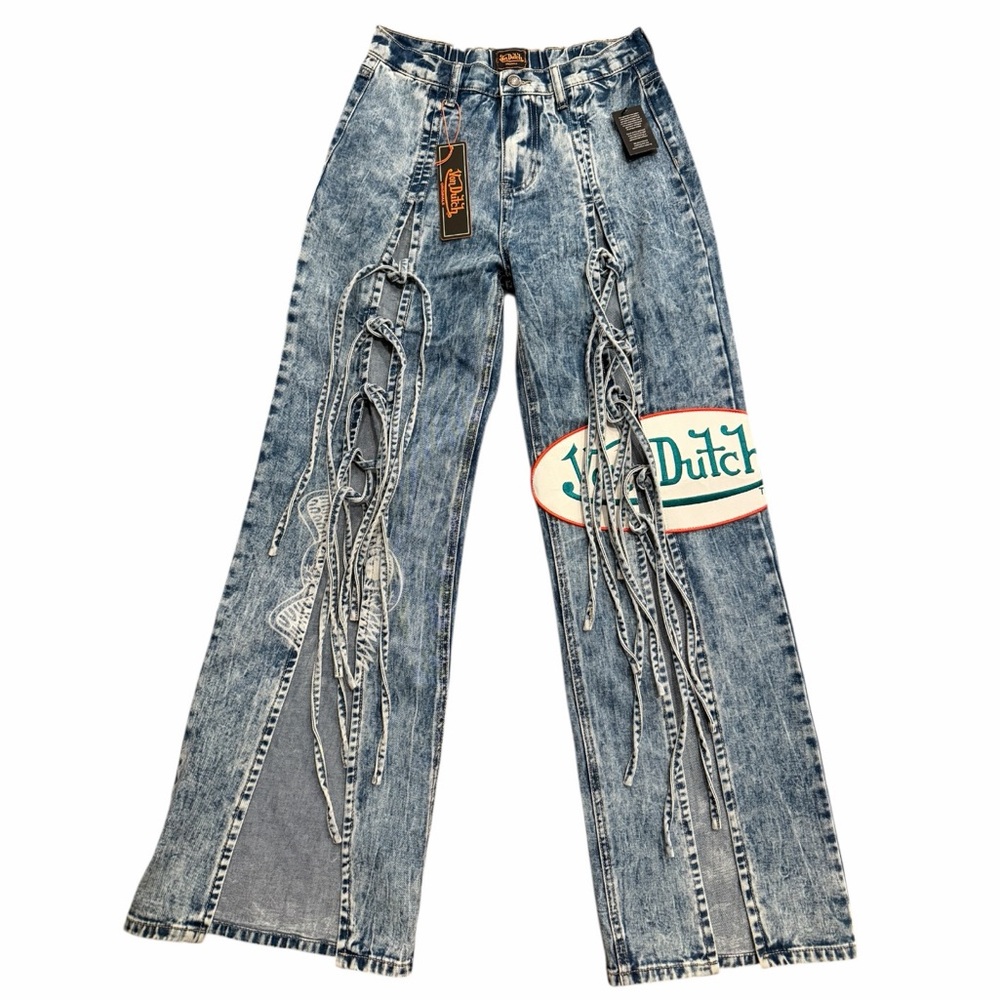Von Dutch Women's Wide Leg Tie Front Denim Jeans size 3 (27 x 31 ) - Picture 1 of 11